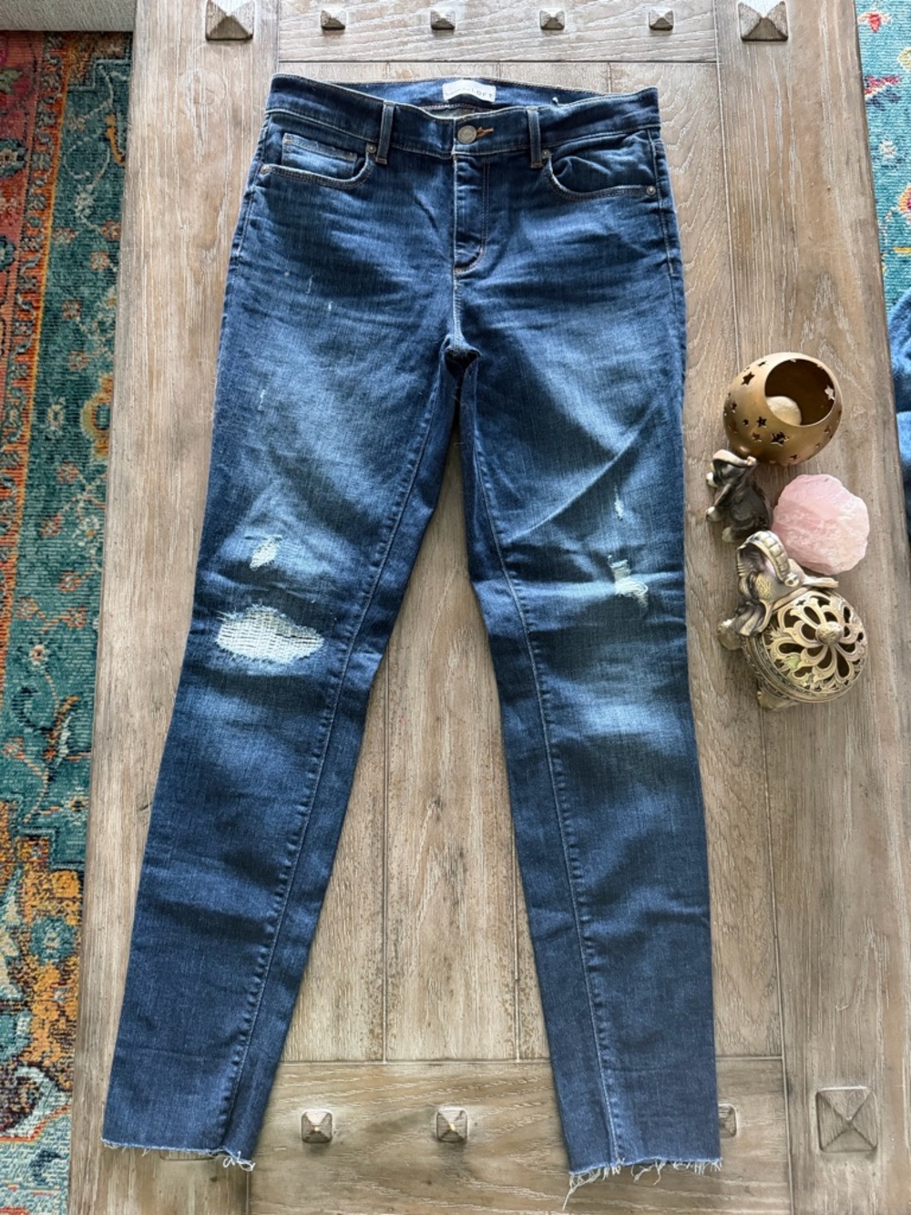 LOFT Distressed Dark Blue Modern Skinny Jeans